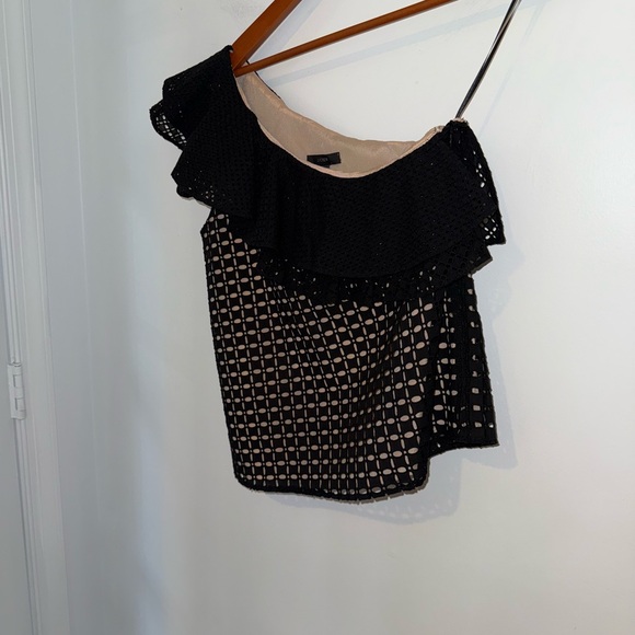 J.Crew NWT Black One Shoulder Ruffle Eyelet Lace Top Size 0 - Picture 6 of 14